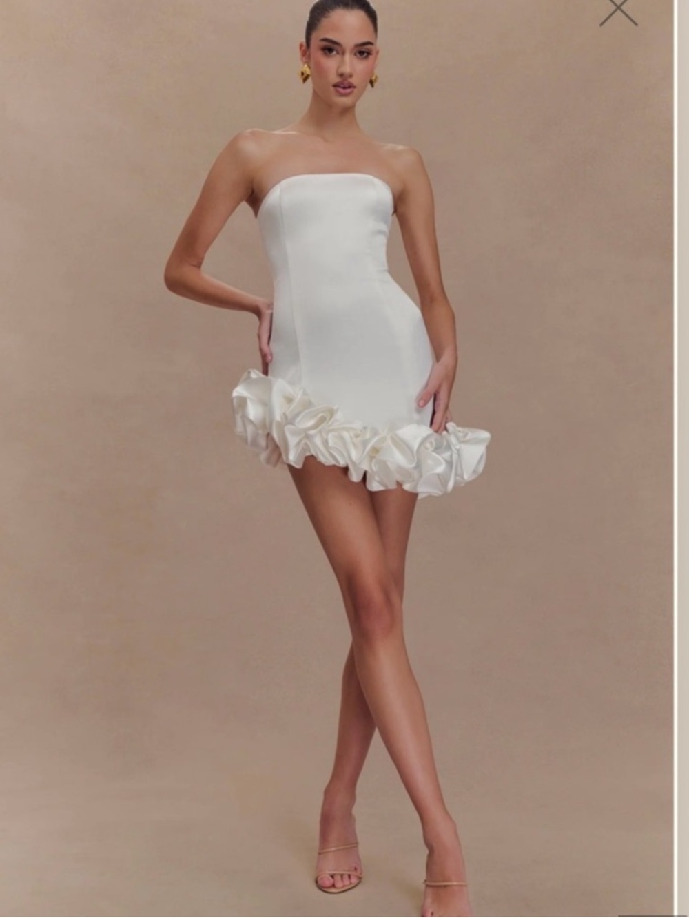 Meshki White Strapless Mini Dress with Ruffle Hem